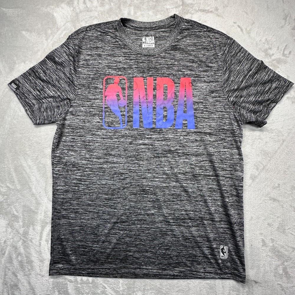 NBA Basketball Mens XL Heather Gray Spellout Logo Performance Pullover T Shirt